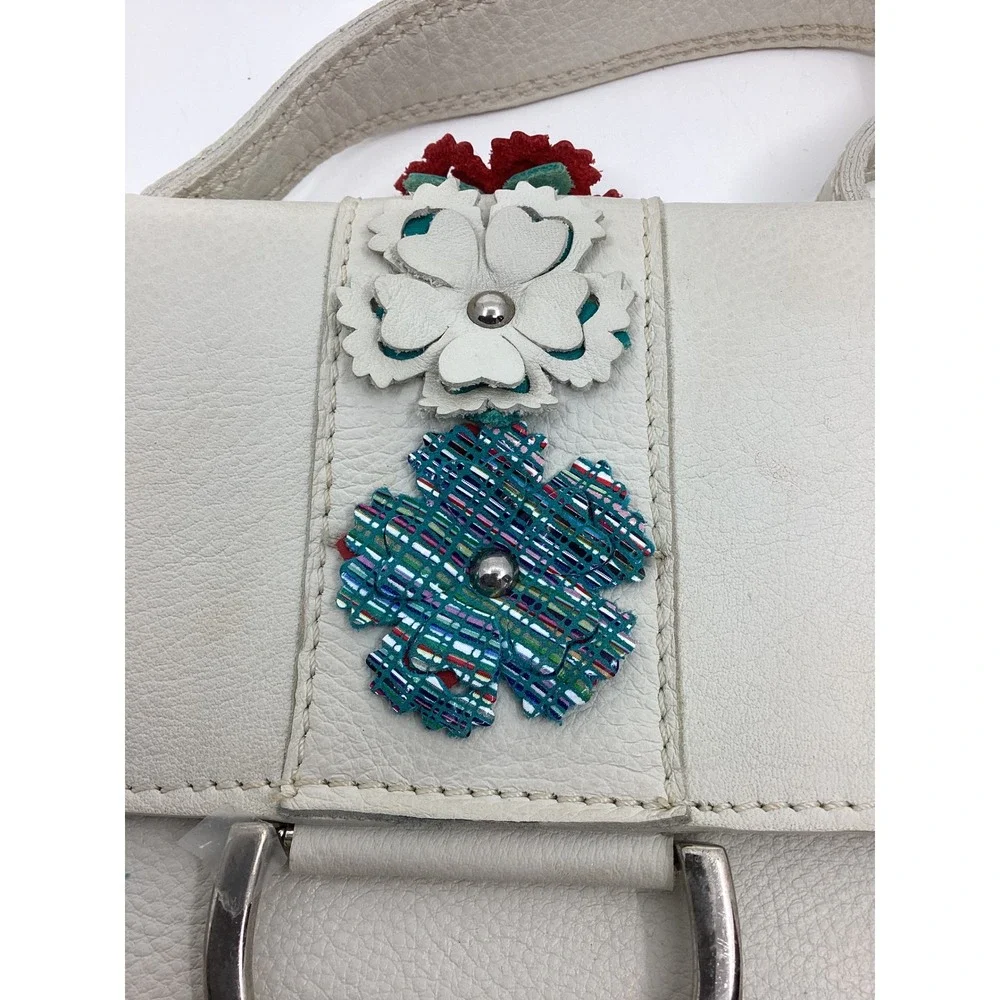 SAS Portrait Collection‎ White Leather Floral Applique Shoulder Bag Made in USA